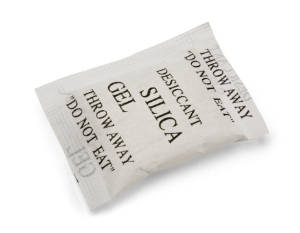 A Sachet of Silica Gel Desiccant. Reuse Silica Gel multiple times by drying it.